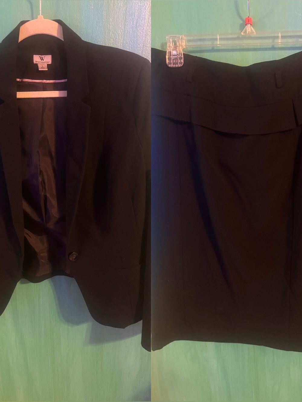 W by Worthington Black Two-Piece Skirt Suit - Classic Blazer & Pencil Skirt L/12